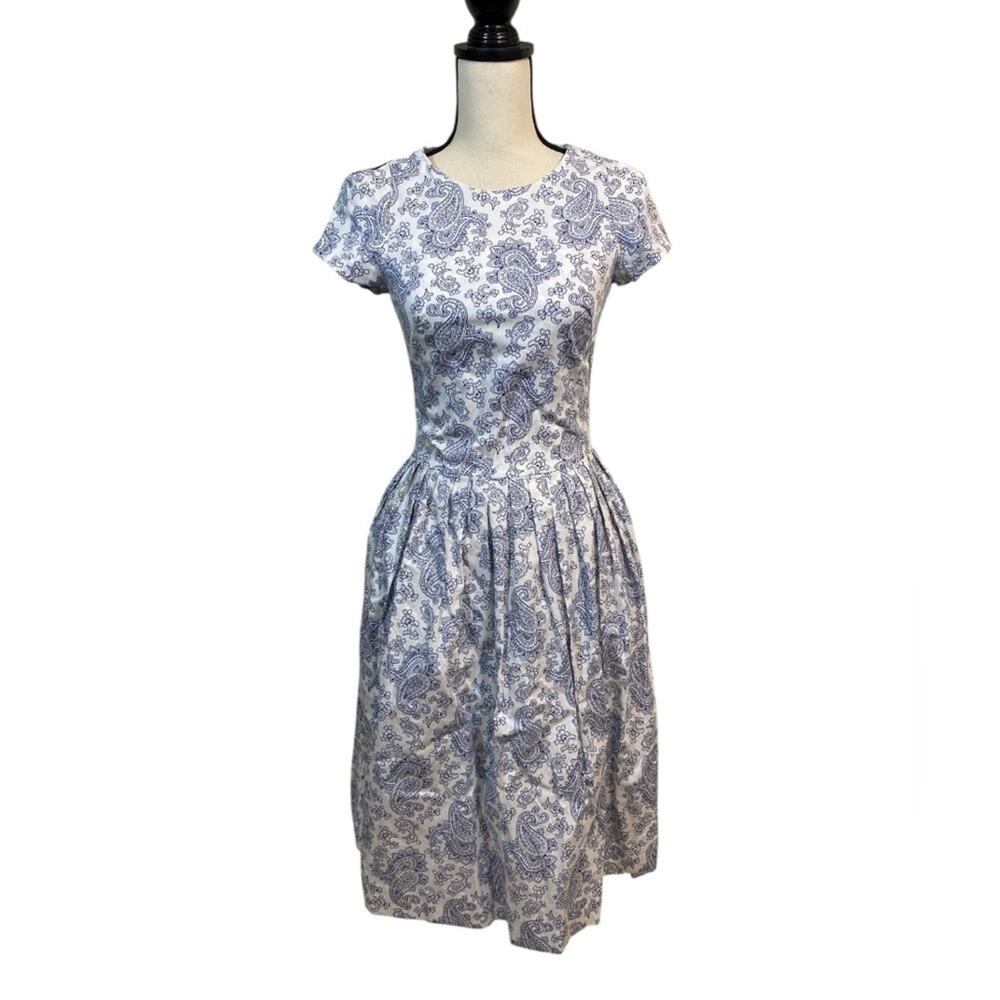 Gant Blue and White Paisley Fit and Flare Dress Feminine Scandi Girl Size 4